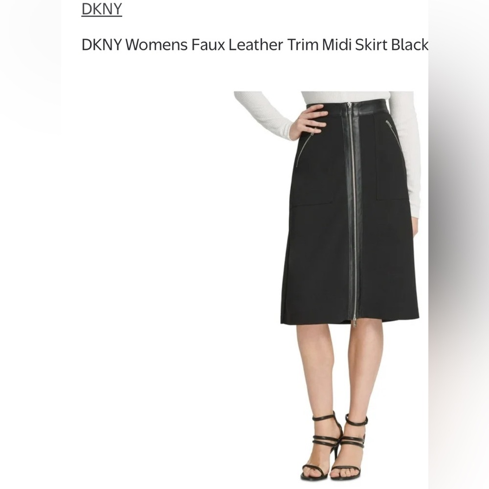 ❤️DKNY Size 8 faux leather midi skirt Black